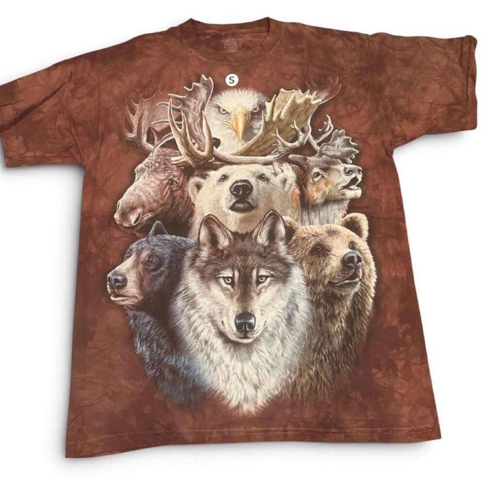 The Mountain Wildlife Animals Graphic T-Shirt Brown Tie-Dye Size Small NWOT